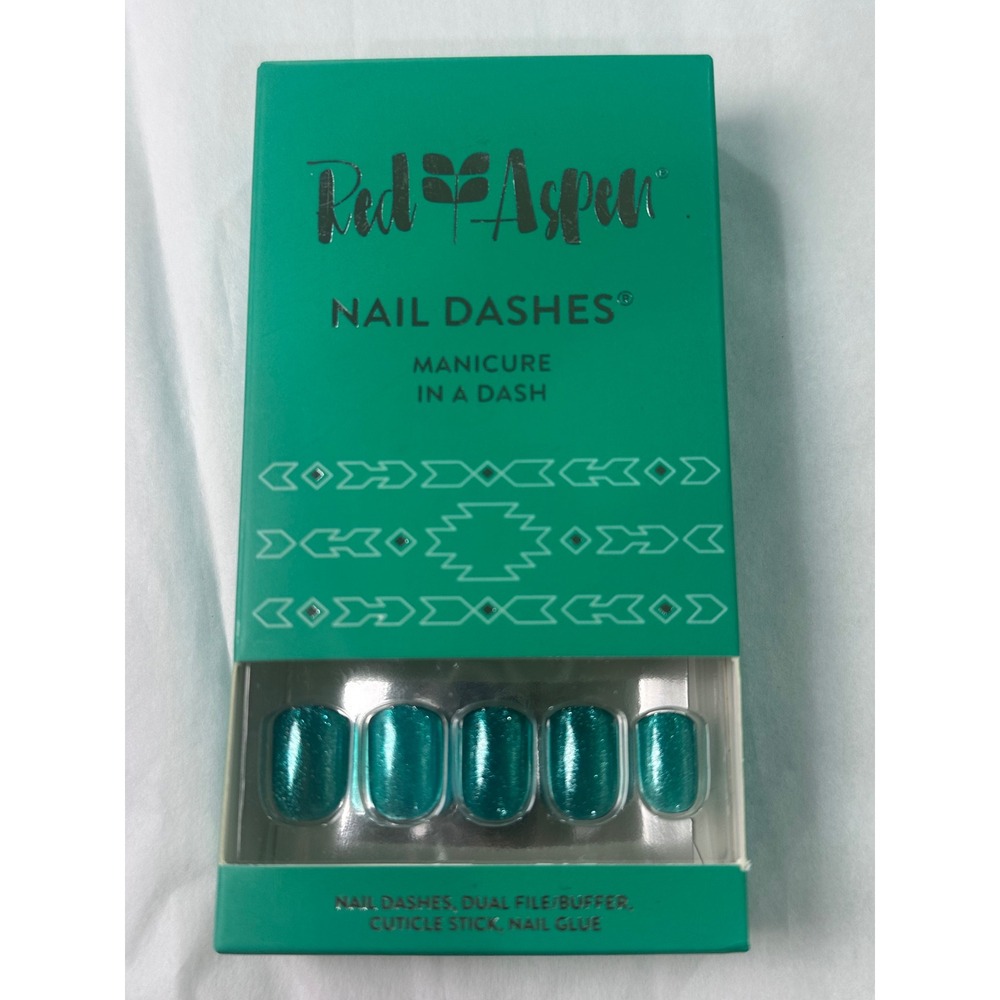 Red Aspen Nail Dashes Trulys Wearing Turquoise Teal Shimmer Press On Nails Kit